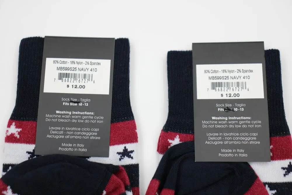 The Men's Store Socks Mens 10-13 Navy Patriotic Flag Dress Mid Calf Italy 2 Pair